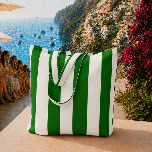 Collezione Mare in Stampa Digitale Righe Bianco/Verde Scuro