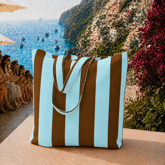 Collezione Mare in Stampa Digitale Righe Marrone/Celeste