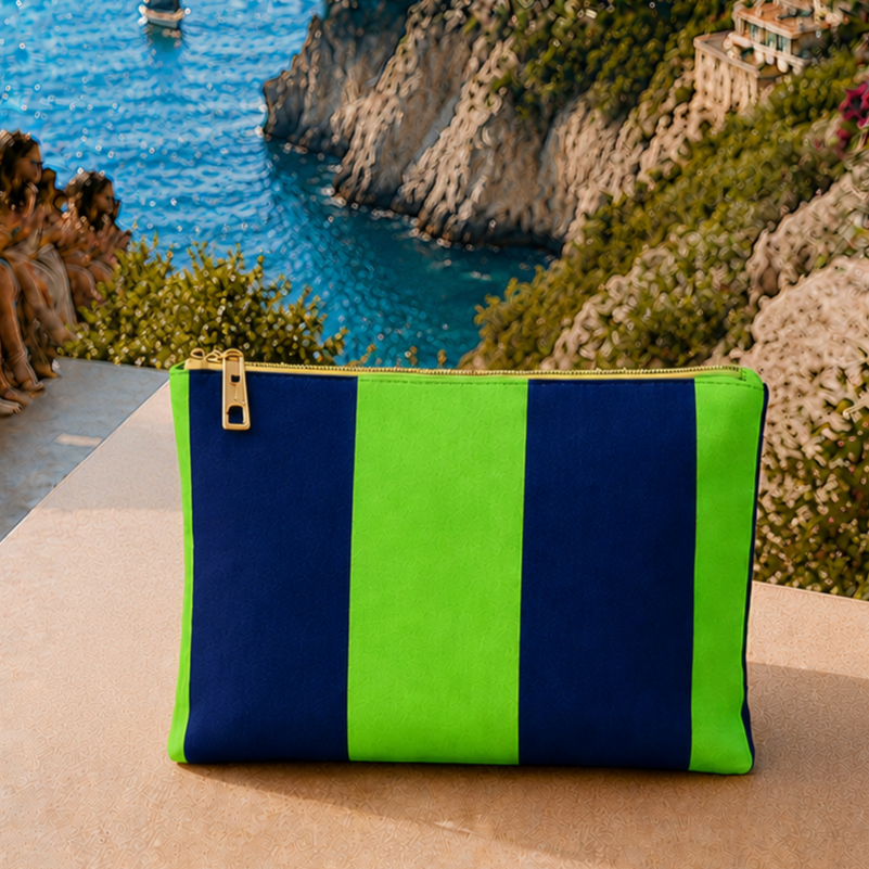 Collezione Mare in Stampa Digitale Righe Verde Fluo/Blu Notte