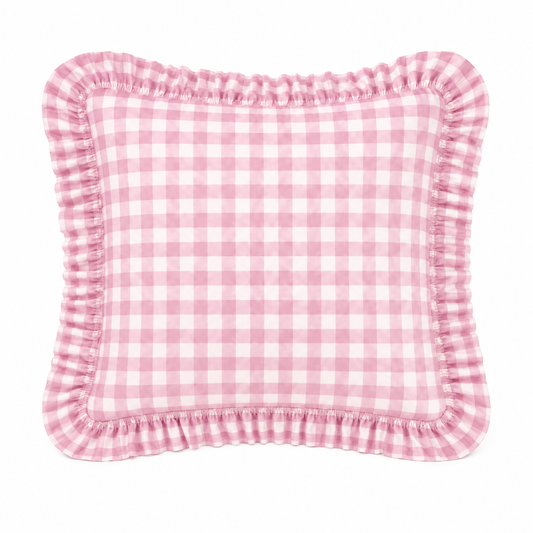 Cuscino Arredo con Rouches A Quadretti Cipria Chiaro