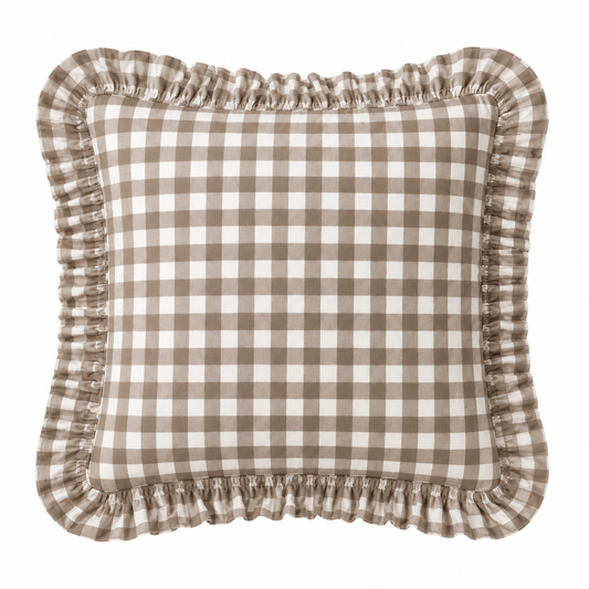 Cuscino Arredo con Rouches A Quadretti Fango