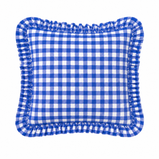 Cuscino Arredo con Rouches A Quadretti Blu Elettrico