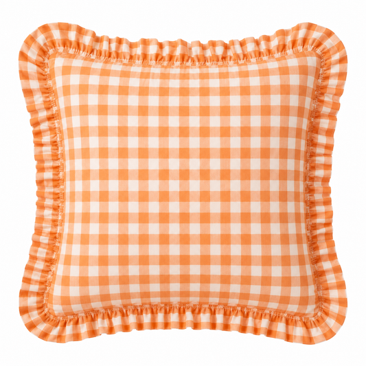 Cuscino Arredo con Rouches A Quadretti Arancione