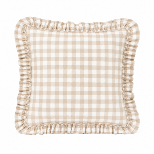 Cuscino Arredo con Rouches A Quadretti Beige