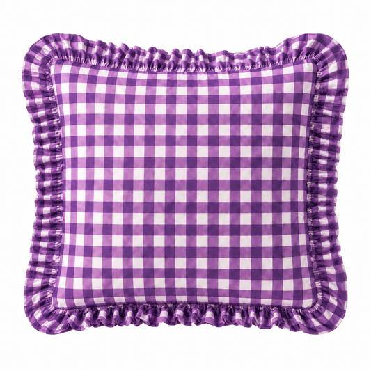 Cuscino Arredo con Rouches A Quadretti Prugna