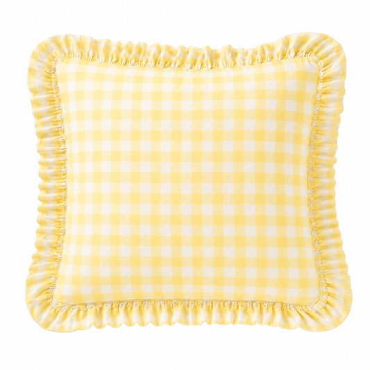Cuscino Arredo con Rouches A Quadretti Giallo