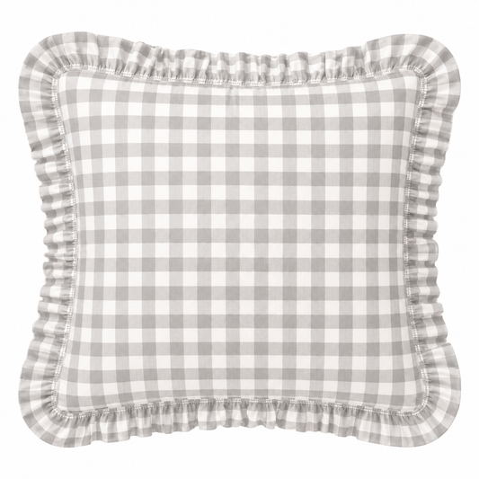 Cuscino Arredo con Rouches A Quadretti Grigio Chiaro