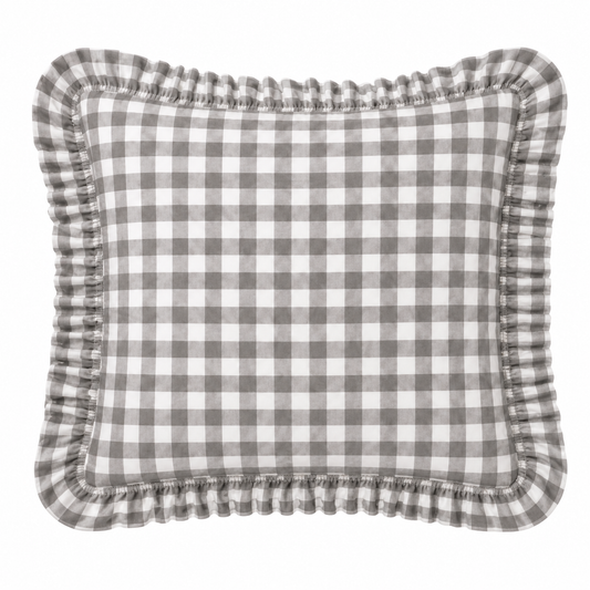Cuscino Arredo con Rouches A Quadretti Grigio Scuro
