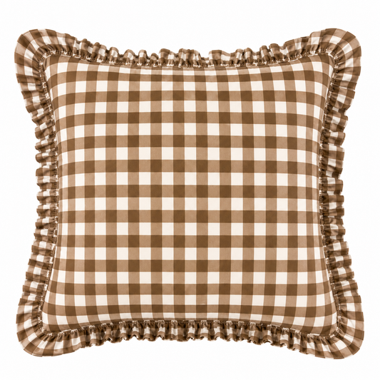 Cuscino Arredo con Rouches A Quadretti Marrone