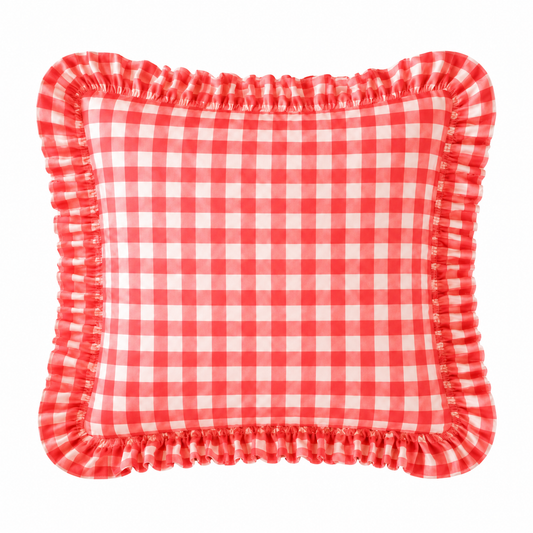 Cuscino Arredo con Rouches A Quadretti Rosso