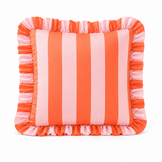 Cuscino Arredo con Rouches Righe Rosa/Arancione