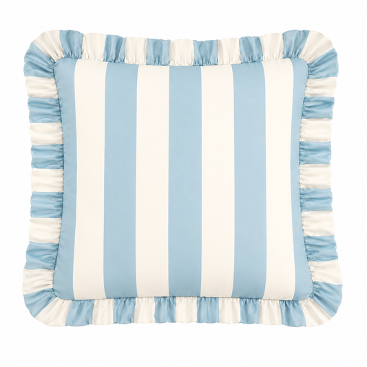 Cuscino Arredo con Rouches Righe Bianco/Celeste