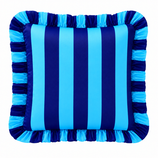 Cuscino Arredo con Rouches Righe Celeste/Blu Elettrico