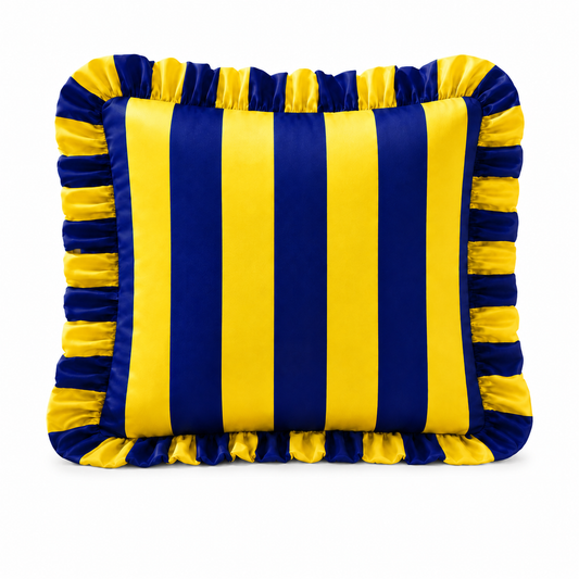 Cuscino Arredo con Rouches Righe Giallo/Blu Elettrico