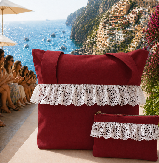 Collezione Mare in Tessuto WaterProof in Pizzo San Gallo Bordeaux