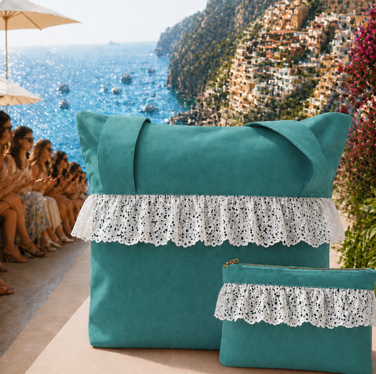 Collezione Mare in Tessuto WaterProof in Pizzo San Gallo Verde Acqua