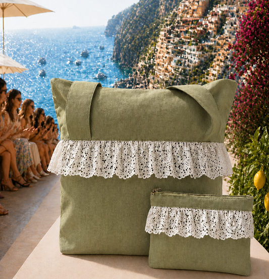 Collezione Mare in Tessuto WaterProof in Pizzo San Gallo Oliva