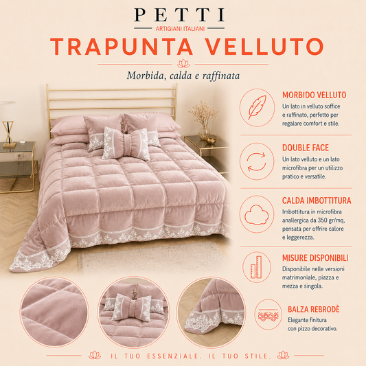 Trapunta Invernale in Morbido e Caldo Velluto e Balza con Pizzo Rebrodè Bordeaux By Sissy