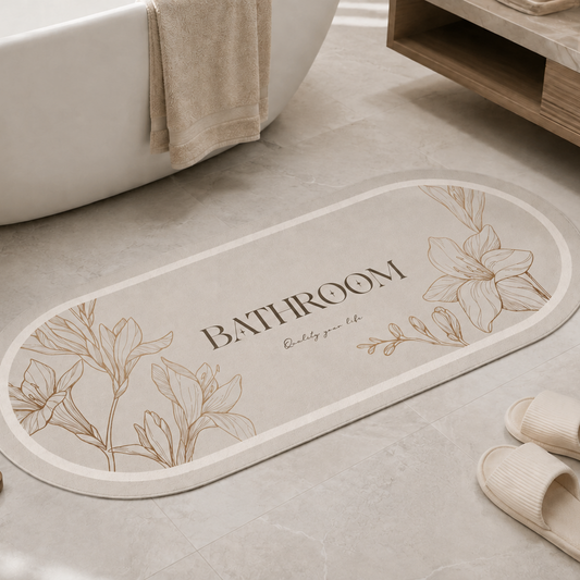 Tappeto Bagno Stampa Digitale Forma Ovale Clean Beige