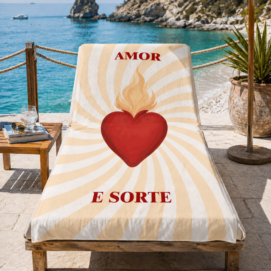 Telo Mare Microfibra, Asciugamano Mare, Telo per Lettino Bella Napoli Amore e Sorte.