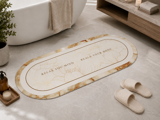 Tappeto Bagno Stampa Digitale Forma Ovale Stone Oro