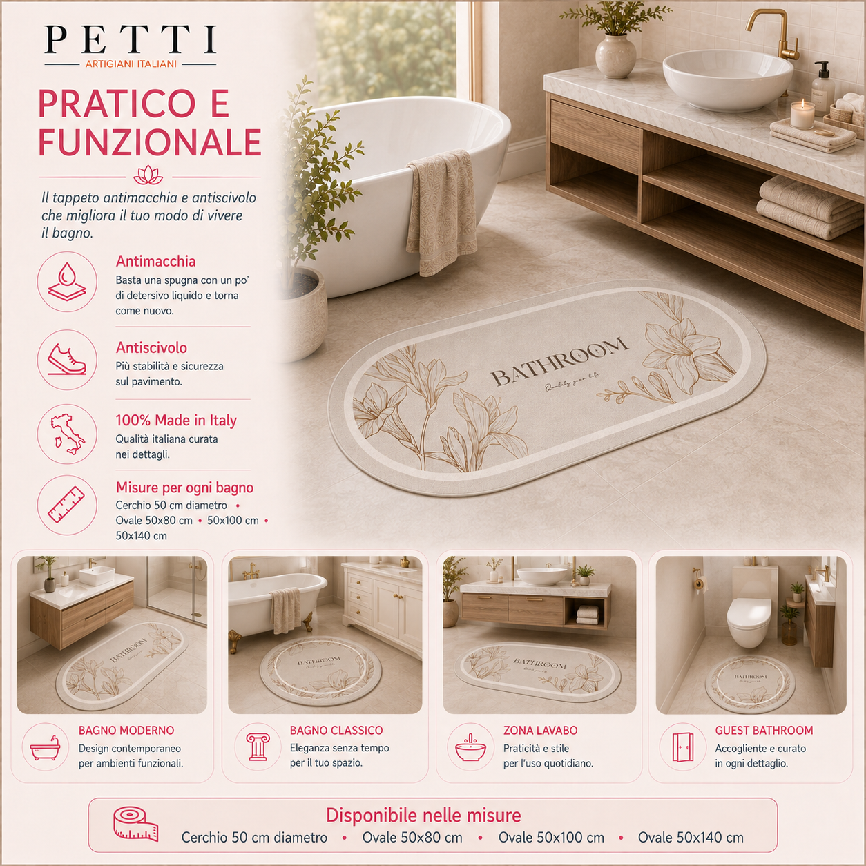 Tappeto Bagno Stampa Digitale Forma Ovale Stone Viola.