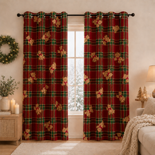 Tenda Arredo da Interno a Pannelli con Anelli Orsetto Tartan