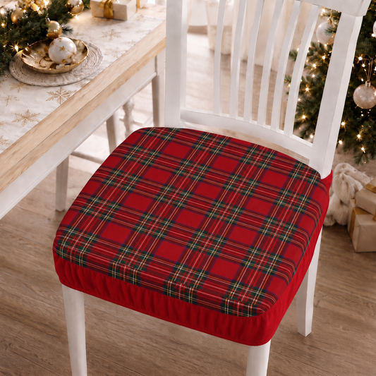 Coprisedia Natalizi con Elastico in Stampa Digitale Tartan