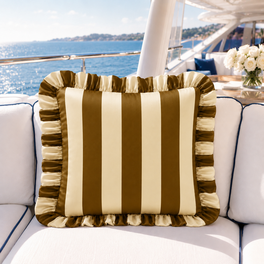Cuscino Arredo con Rouches Righe Marrone/Beige.
