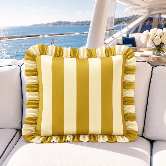 Cuscino Arredo con Rouches Righe Giallo Ocra/Panna