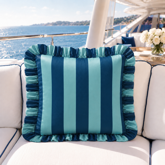 Cuscino Arredo con Rouches Righe Tiffany/Ottanio