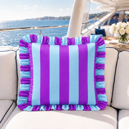 Cuscino Arredo con Rouches Righe Viola/Celeste