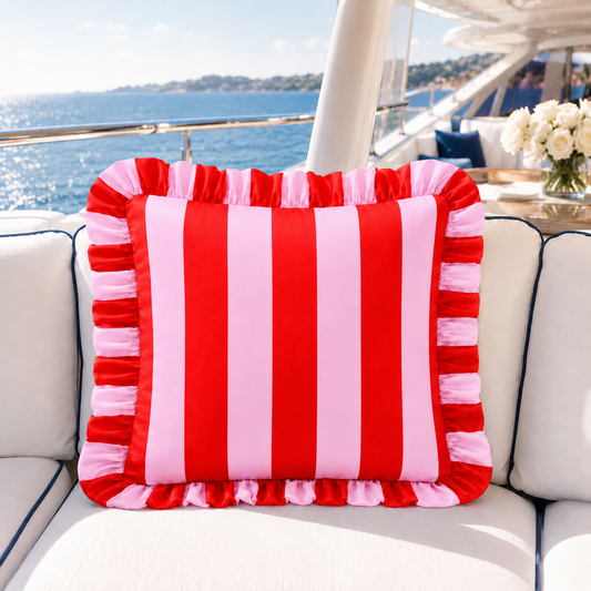 Cuscino Arredo con Rouches Righe Rosa/Rosso
