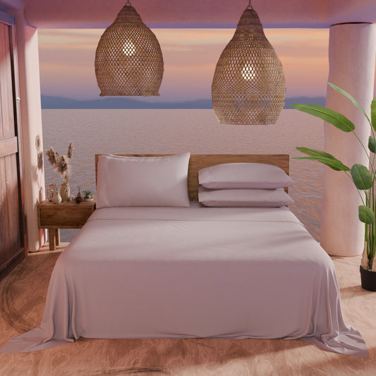 Draps doubles en pur coton percale avec volant en dentelle de San Gallo - Poudré