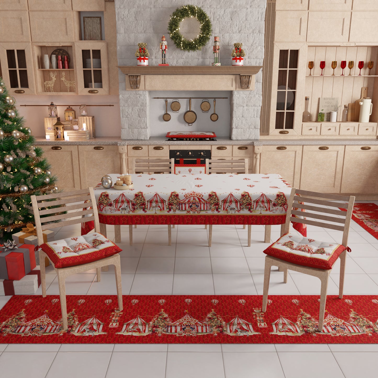 Nappe de Noël, Nappe de Table Anti-taches, Housse de Table de Cuisine Cirque