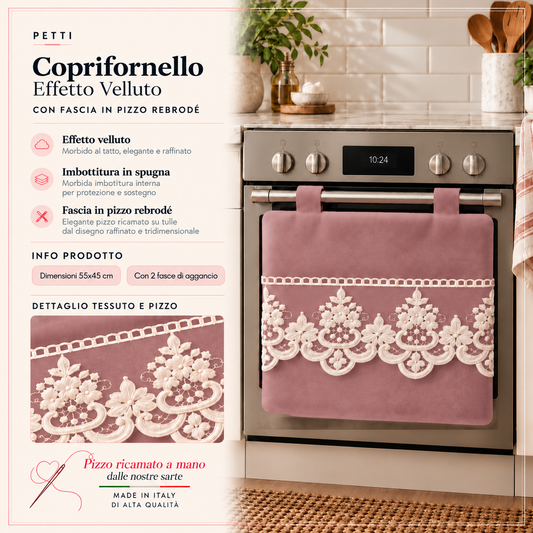 Copriforno Tinta Unita in Velluto con Pizzo Rebrode Cipolla