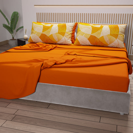 Lenzuola in Cotone, Completo Letto con Federe in Stampa Digitale Geo Cerchio Arancione
