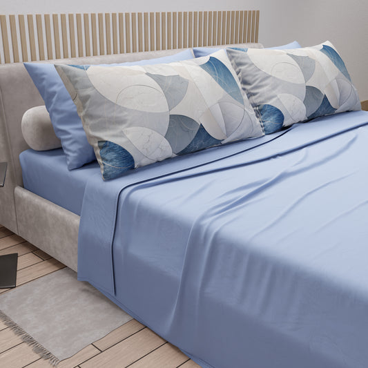 Lenzuola in Cotone, Completo Letto con Federe in Stampa Digitale Geo Cerchio Jeans Celeste