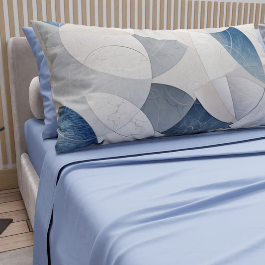 Lenzuola in Cotone, Completo Letto con Federe in Stampa Digitale Geo Cerchio Jeans Celeste