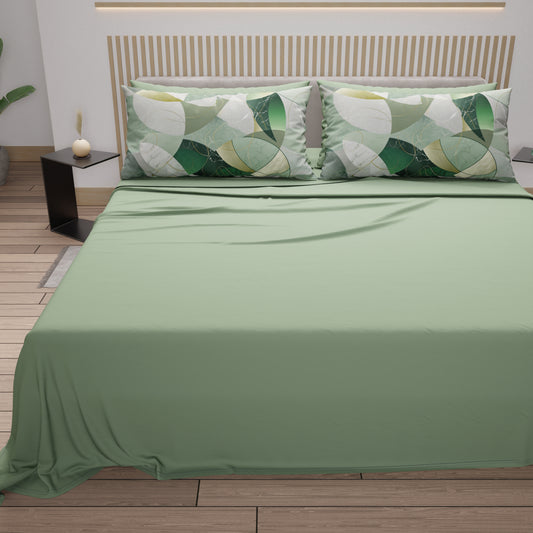 Lenzuola in Cotone, Completo Letto con Federe in Stampa Digitale Geo Cerchio Salvia