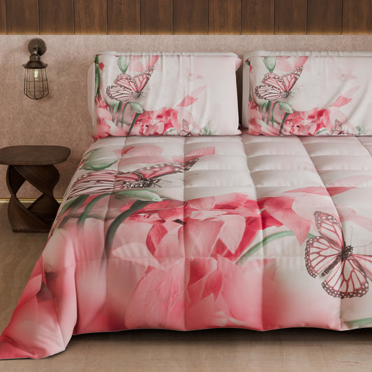 Piumone, Trapunta Matrimoniale, Singola, Piazza e Mezza, Roses Butterfly