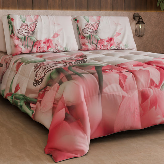 Piumone, Trapunta Matrimoniale, Singola, Piazza e Mezza, Roses Butterfly