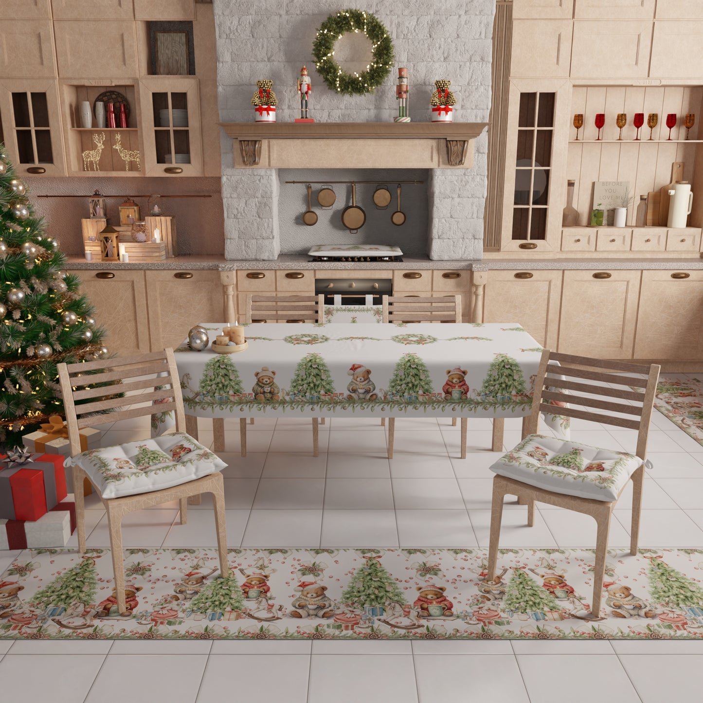 Tovaglia Natalizia, Tovaglia da tavola Antimacchia, Copritavolo da Cucina Xmas Bears