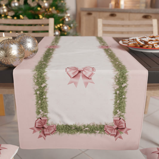 Chemin de table de Noël, chemin de table de Noël, nappe chemin de table de Noël, chemin de table de cuisine Noeud Rose Plumes