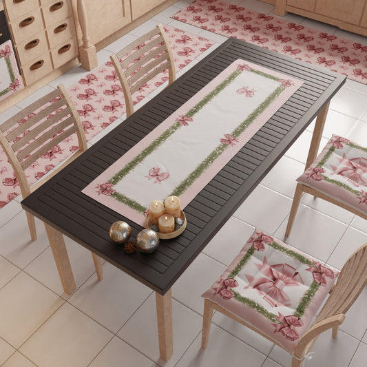Chemin de table de Noël, chemin de table de Noël, nappe chemin de table de Noël, chemin de table de cuisine Noeud Rose Plumes