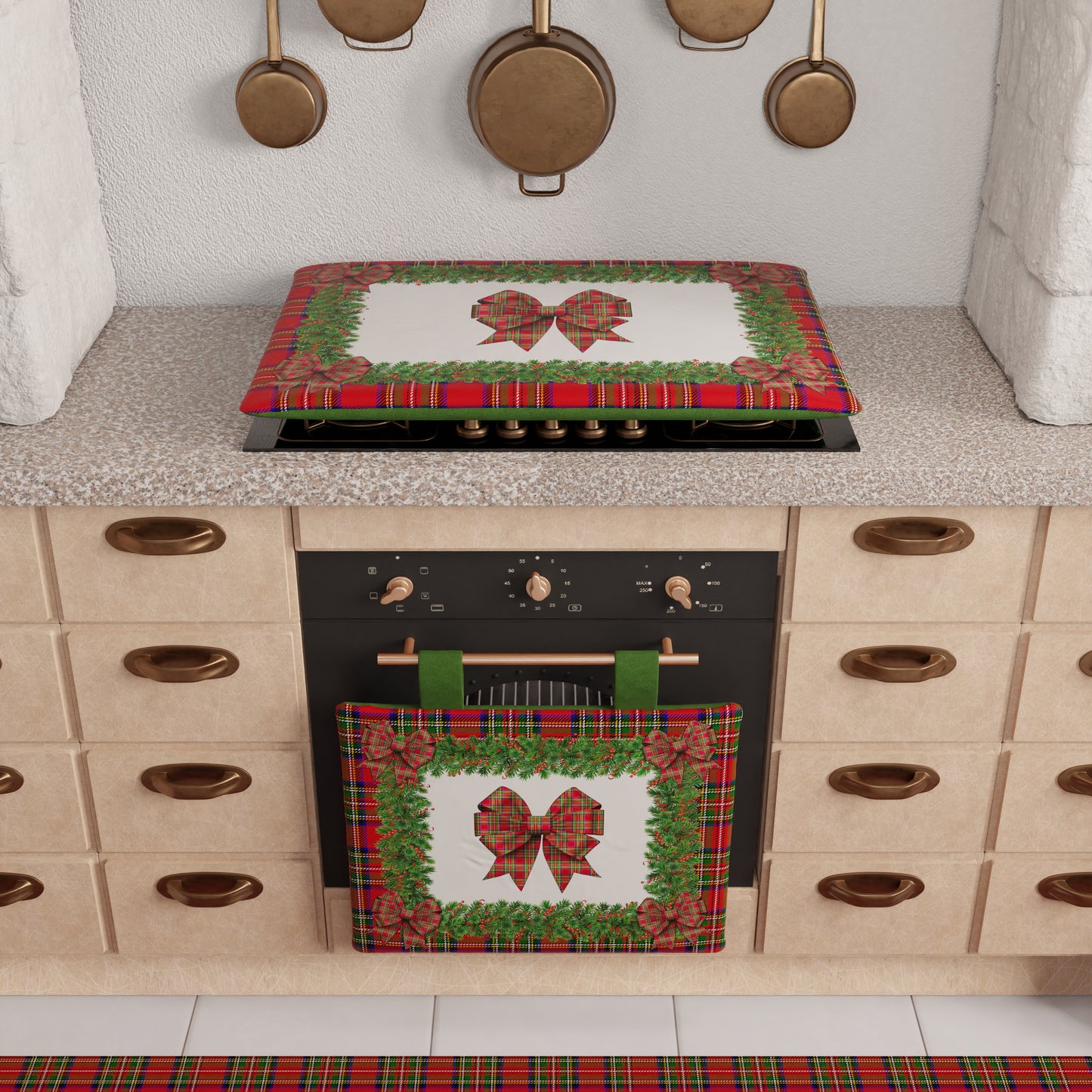 Housse de four de Noël pour cuisine en impression numérique Noeud Tartan, motif écossais