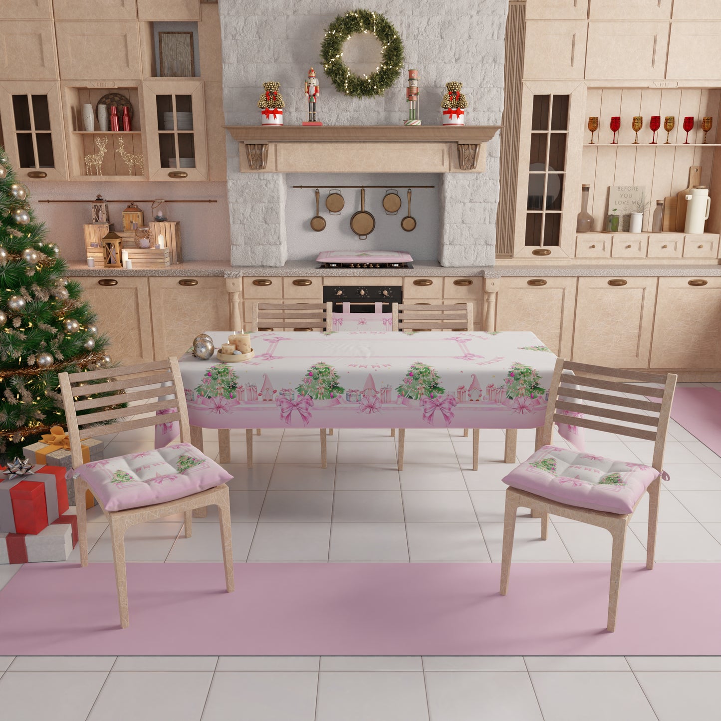 Coussins de chaise de Noël Housses de chaise de Noël 6 pièces Gnome Rose