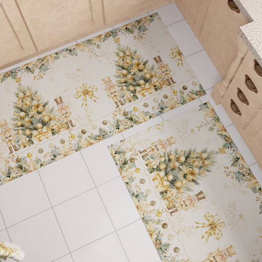 Tappeto Cucina Natalizio Antiscivolo Passatoia Natalizia Cucina lavabile Xmas Gold
