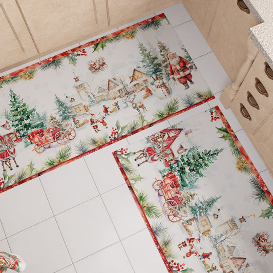 Tappeto Cucina Natalizio Antiscivolo Passatoia Natalizia Cucina lavabile Xmas Santa's Land
