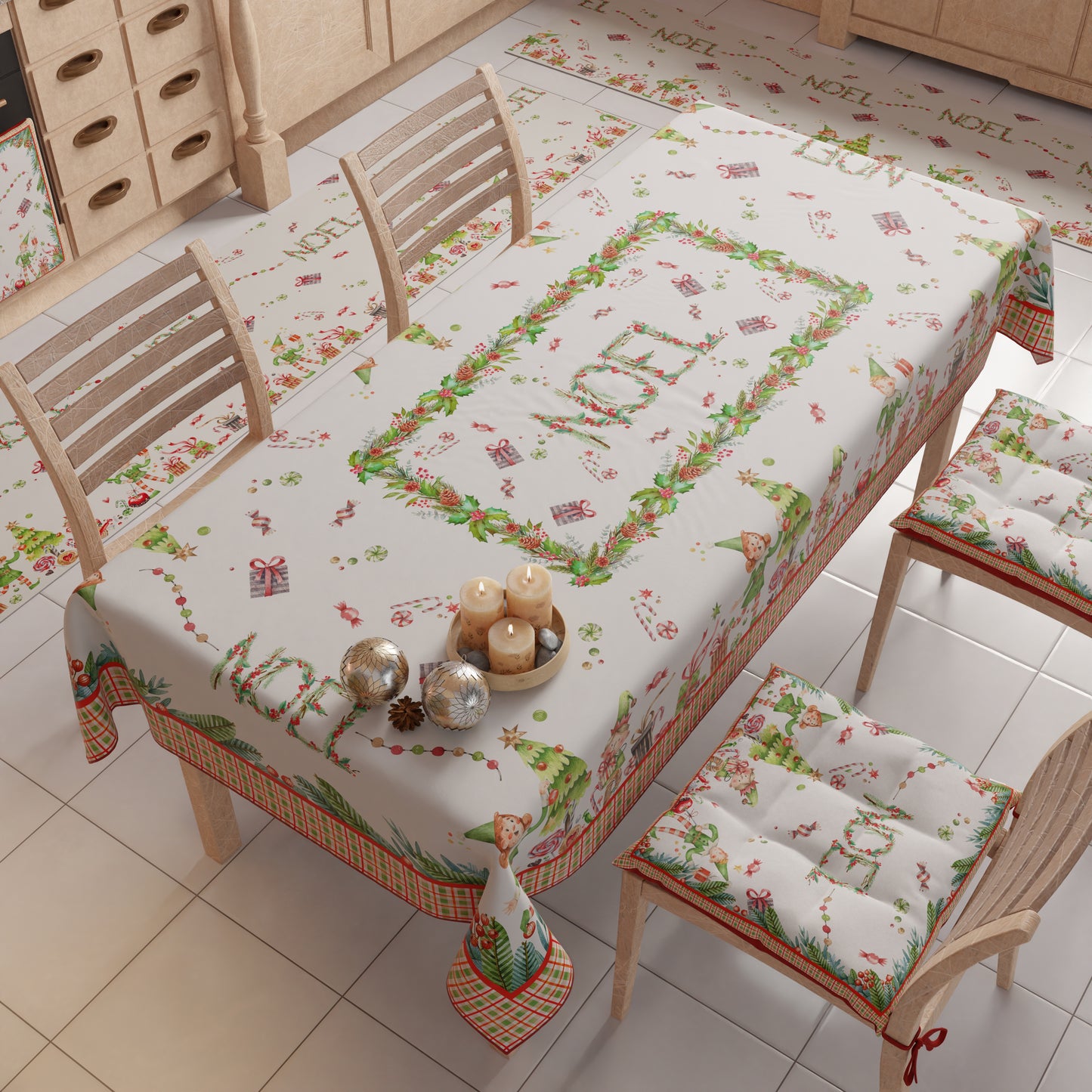 Tapis de cuisine de Noël antidérapant Tapis de cuisine de Noël lavable Noël